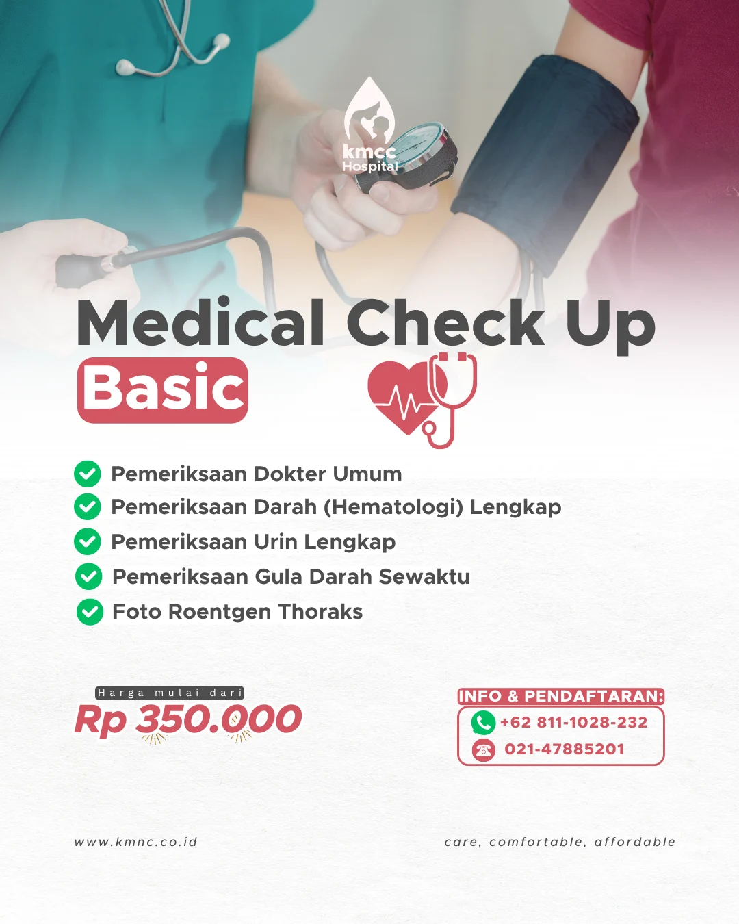 Medical Check Up Terjangkau di Jakarta Timur - Paket MCU Basic KMCC Hospital RSKB Rawamangun Rp350rb